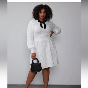 New York & Company White Long Sleeve Sweater Dress